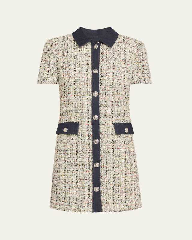 Anya Short-Sleeve Boucle Mini Dress
